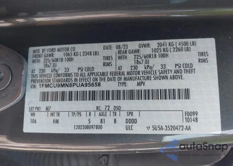 2023 Ford Escape St Line z USA, uszkodzony, nr VIN 1FMCU9MN8PUA95658